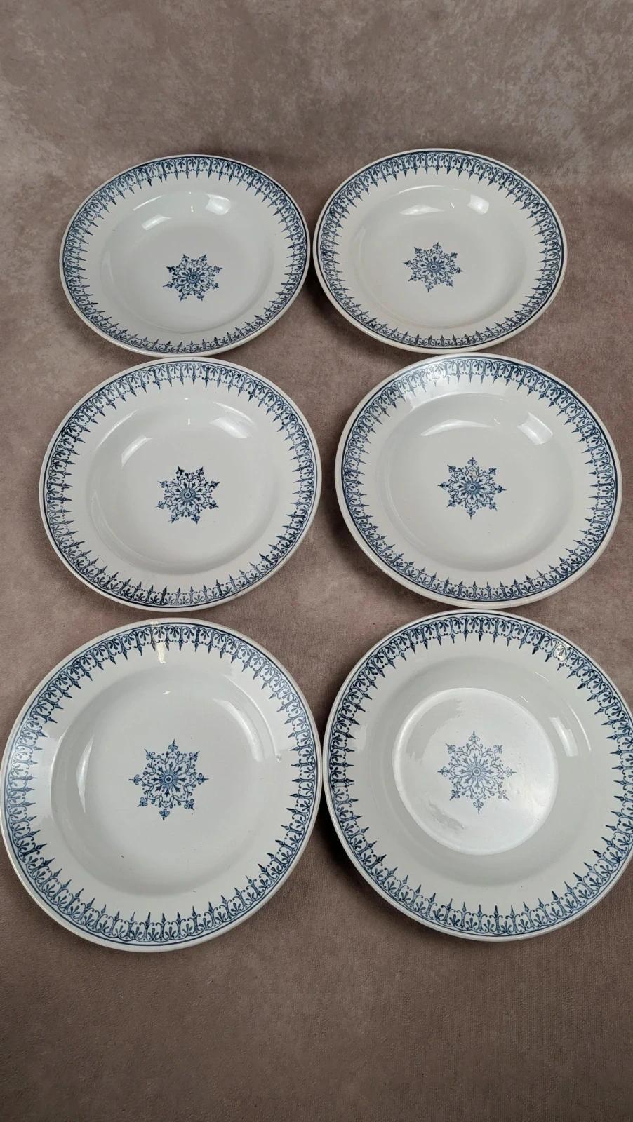 Lot de 6 assiettes creuses vintage Primax décor bleu classique