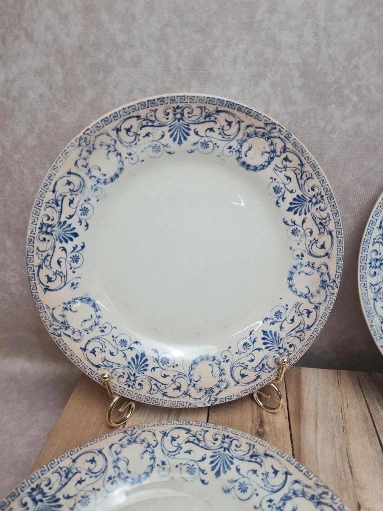 Lot de 9 assiettes dessert anciennes Creil Montereau Marie Louise Terre de Fer bleu