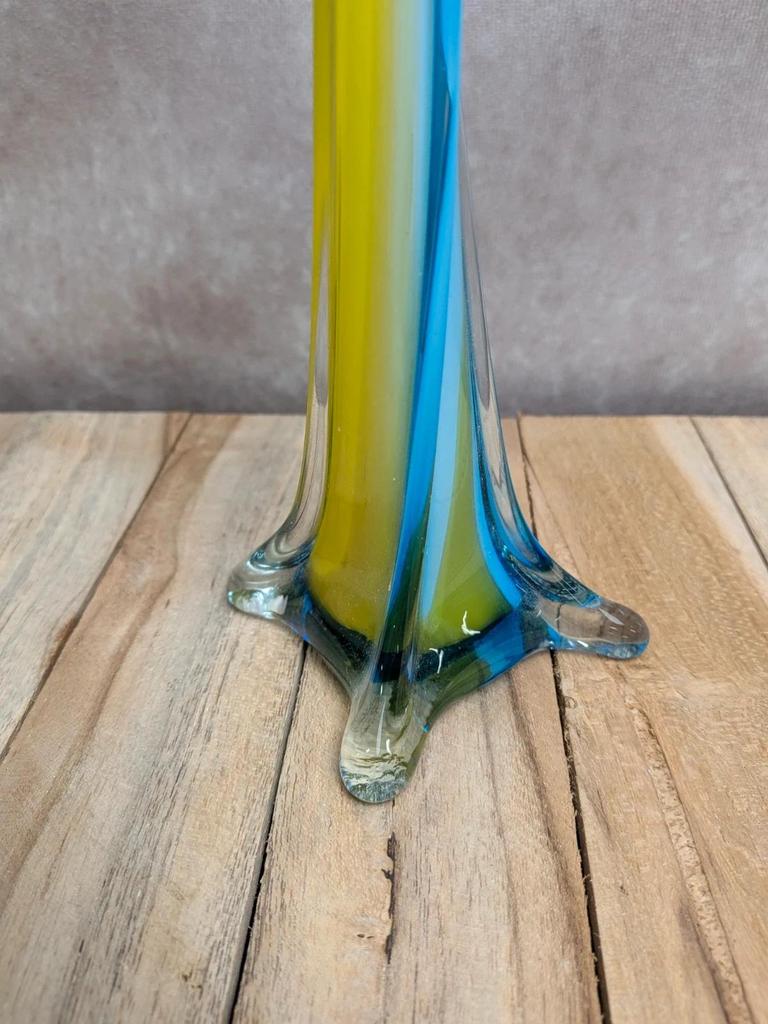 Vase vintage verre coloré bleu & jaune style Murano