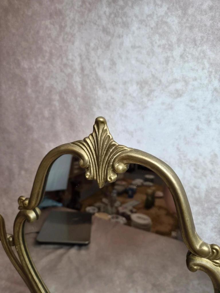 Grand miroir psyché de table en laiton – style Louis Xv rococo – vintage