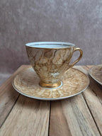 Ensemble tasse & bol en porcelaine Karolina – décor marbré or – Made in Poland