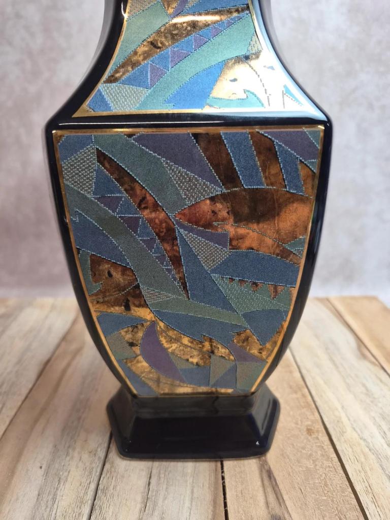 Vase vintage décor géométrique texturé – esprit Art Déco / années 80-90