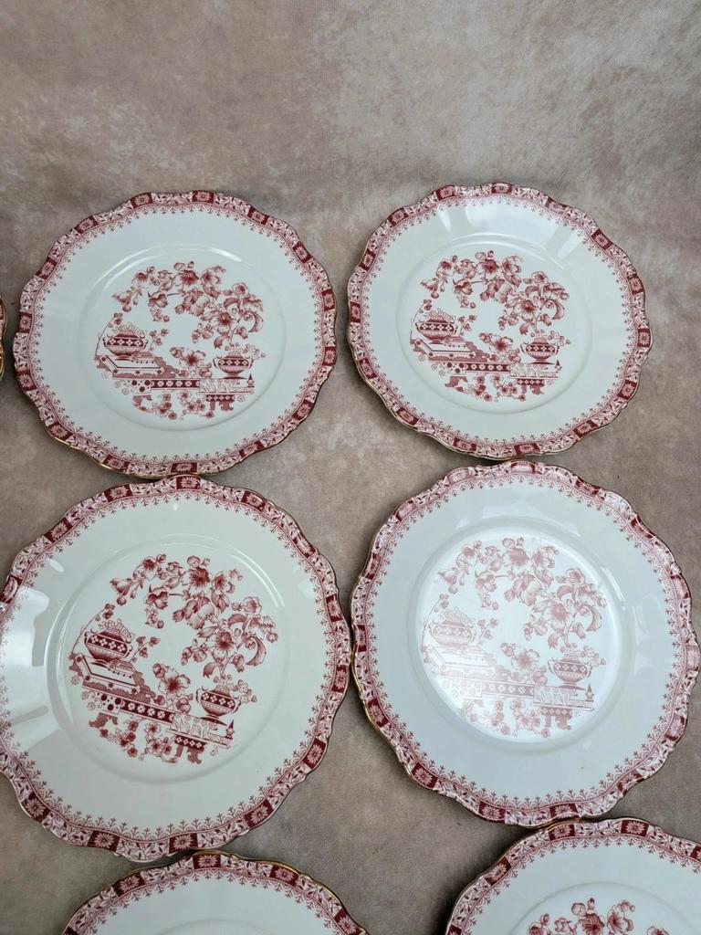 Lot de 12 assiettes plates Seltmann Weiden Bavaria Theresia rouge