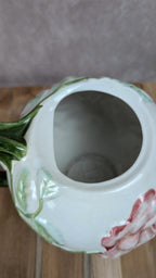 Théière ancienne en céramique fleurie Fg