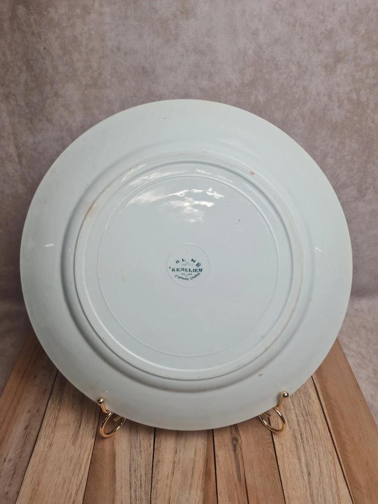 Grand plat rond ancien Saint-amand modèle Richelieu 🌿 Terre de fer verte vintage