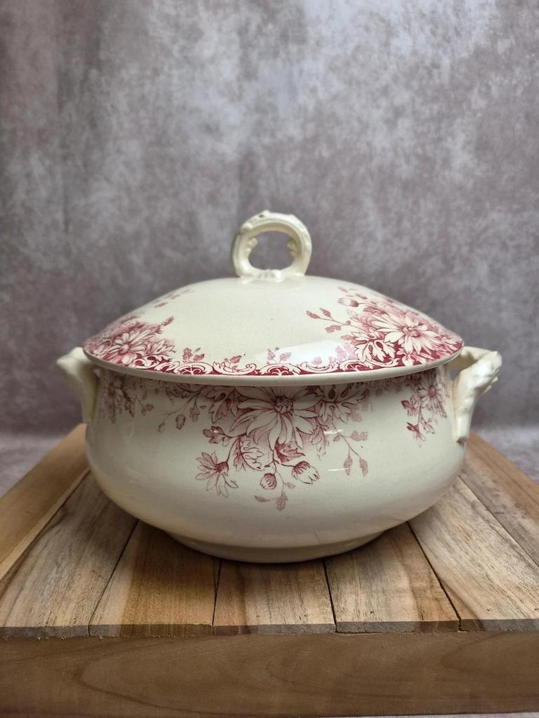 Soupière ancienne Gien “fleurs d’automne” 🌸 Terre de fer vintage