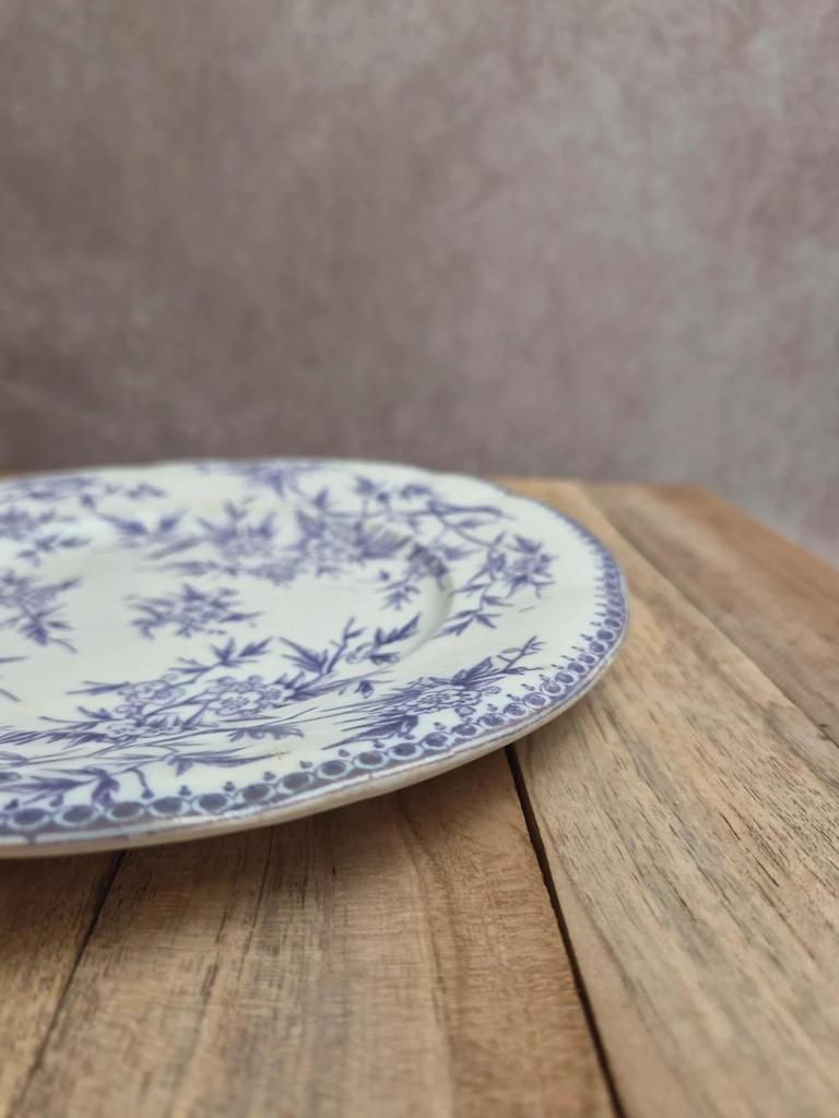Assiette à dessert ancienne Grigny Rhône Tm & Cie – décor japonisant violet – fin Xixe