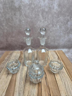 Serviteur ancien à huile, vinaigre & condiments Salins – terre de fer & verre – décor floral