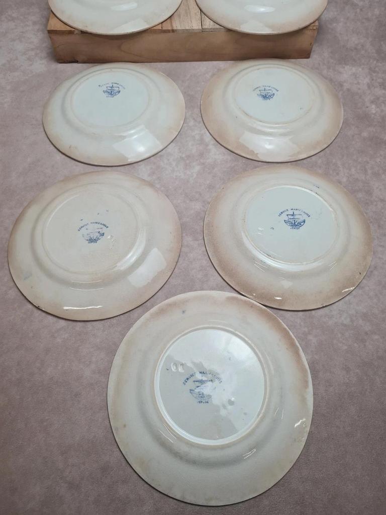 Lot de 9 assiettes dessert anciennes Creil Montereau Marie Louise Terre de Fer bleu