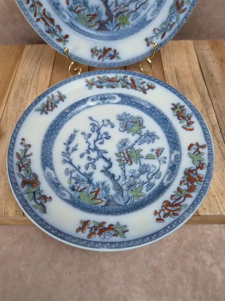 Lot de 2 assiettes plates / semi-creuses vintage Copeland England – décor japonisant