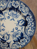 Plat rond Terre de Fer Creil & Montereau Flora bleu ancien Xixe