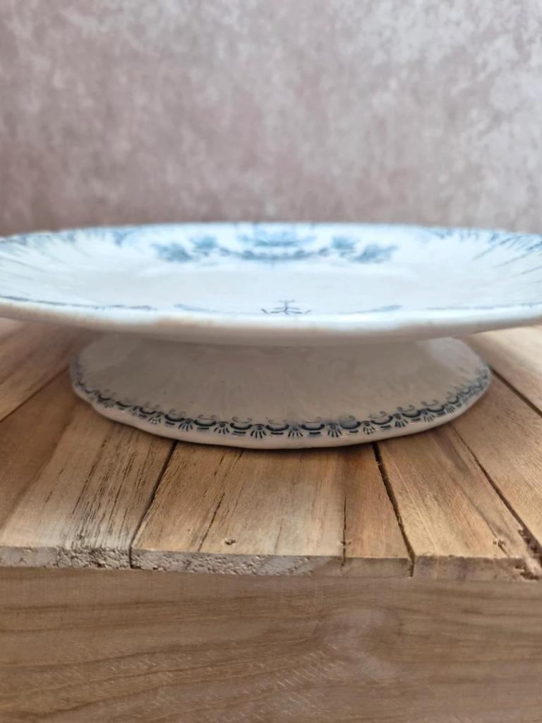 Compotier ancien terre de fer Saint-amand & Hamage – modèle Régence bleu