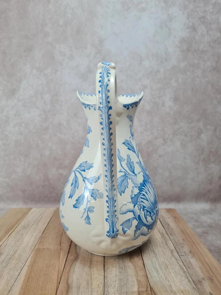 Grande cruche ancienne faïence bleu et blanc – style Sarreguemines / Creil-montereau – 29 cm