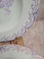 Lot 5 assiettes creuses Terre de Fer Creil & Montereau Service Louis Xv lilas rare
