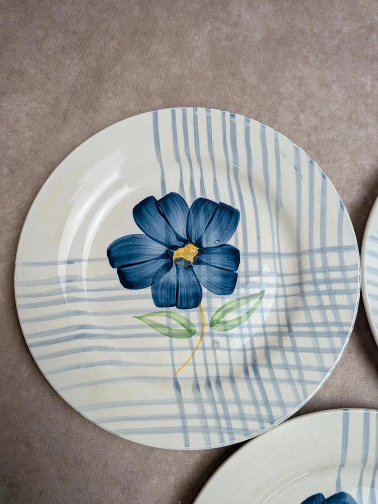 Lot de 3 assiettes à dessert Terre de fer Digoin Sarreguemines Valentin peintes à la main
