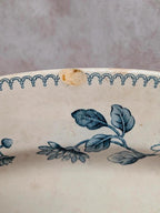 Plat ovale ancien en terre de fer Longwy modèle Pékin
