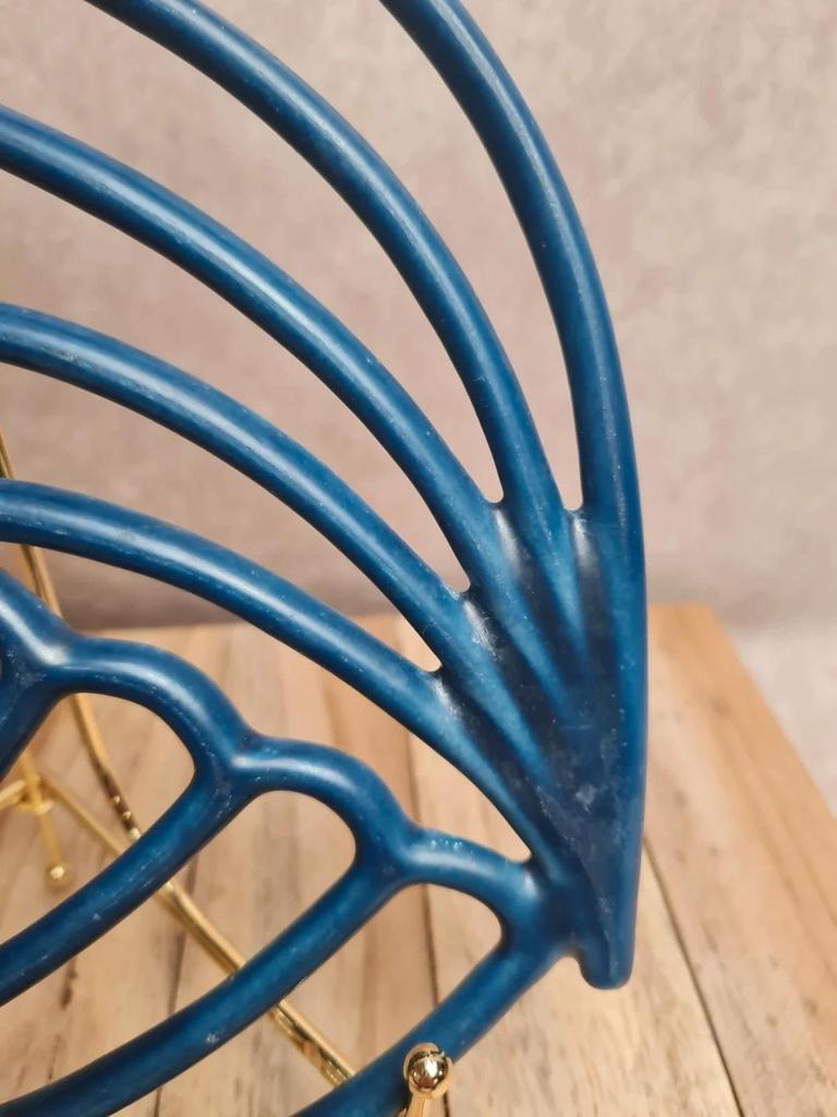 Dessous de plat vintage bleu forme feuille 🍃 fonte/fer recouvert plastique rétro design