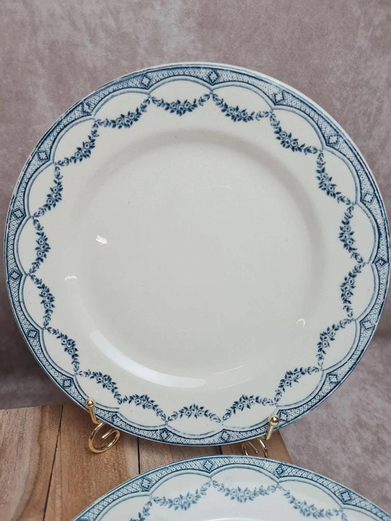 Lot de 6 assiettes plates anciennes Salins “petit Trianon” terre de fer bleu 💙