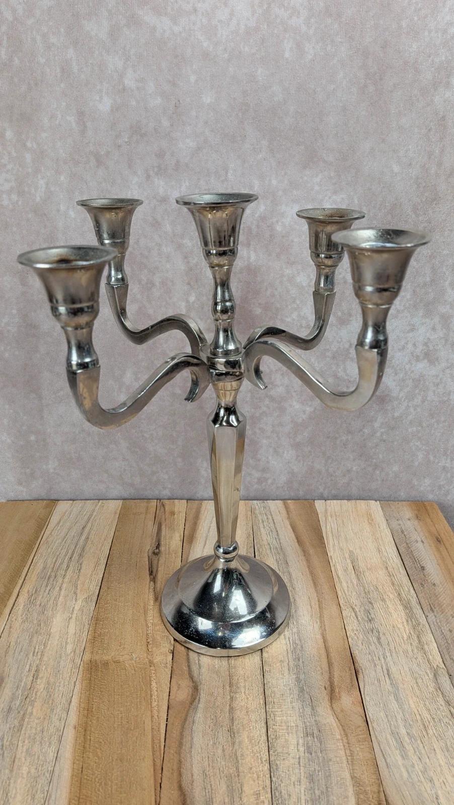 Chandelier vintage 5 branches en métal argenté