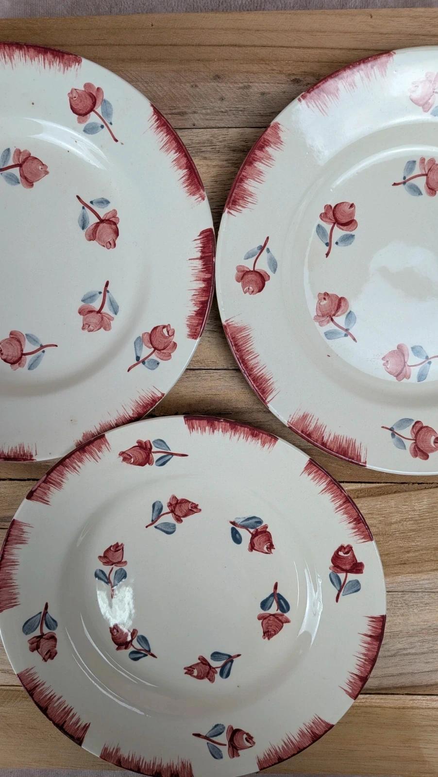 Lot de 3 assiettes à dessert Gien Venise peintes à la main