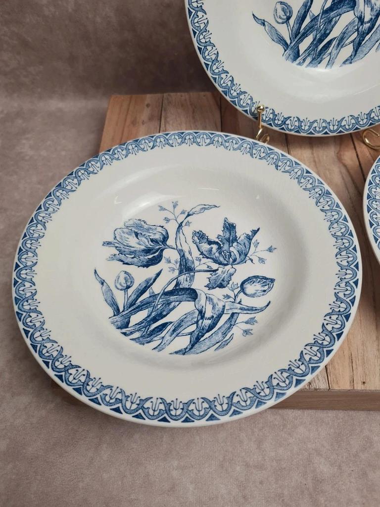 Lot de 3 assiettes creuses Gien modèle Tulipes bleu ancien 🌿💙