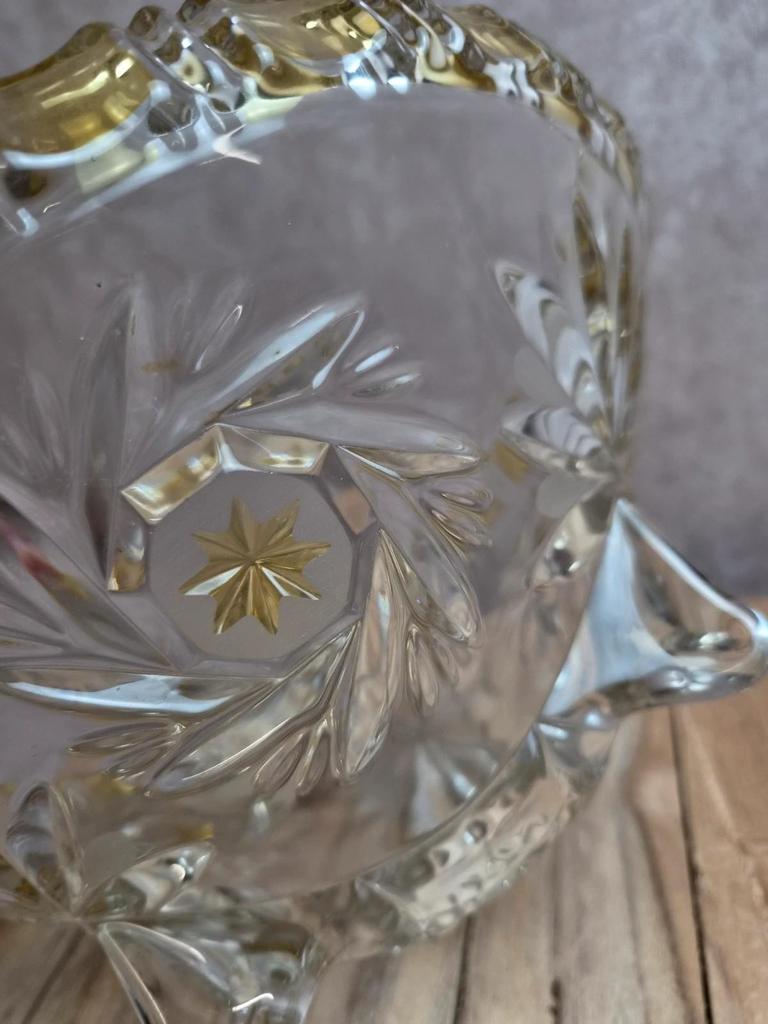 Grande coupe tripode Walther Glas Komet – Verre cristallin jaune ambré vintage