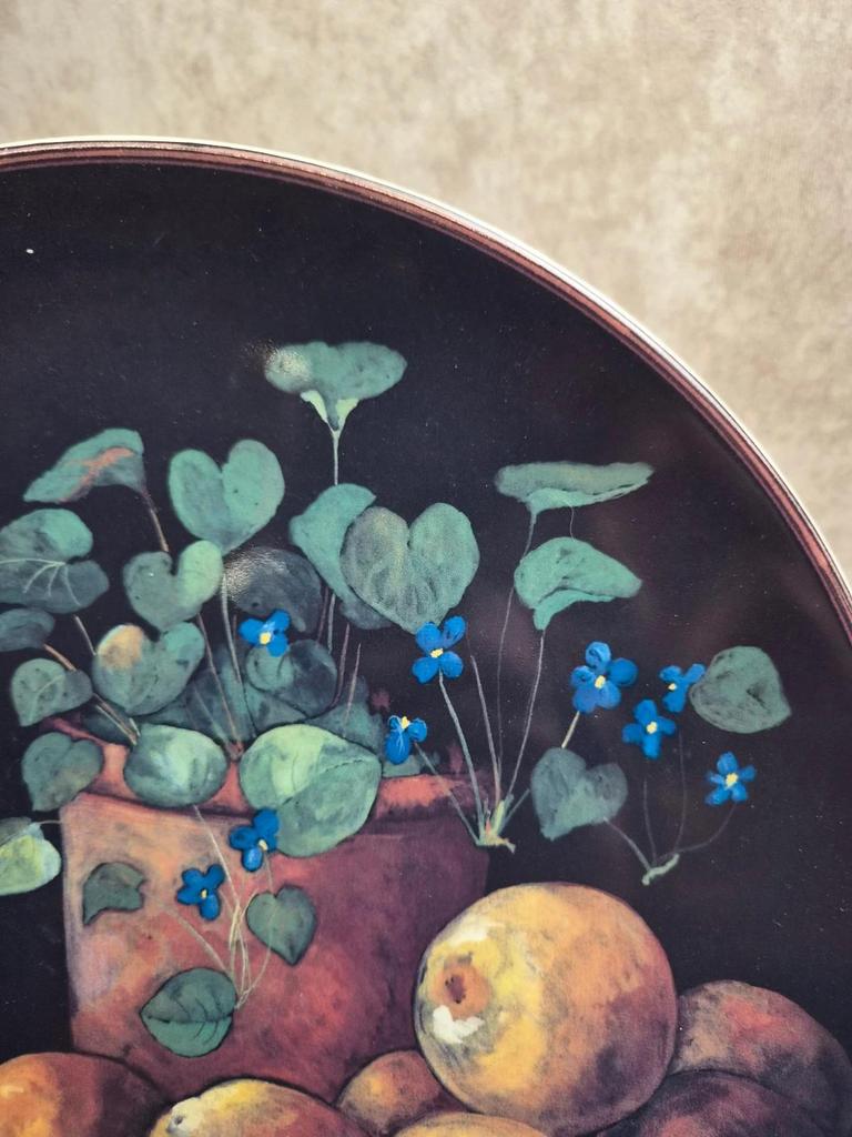 Grand plat Gien Cueillette D. Lalande 30 cm – Décor fruits & violettes