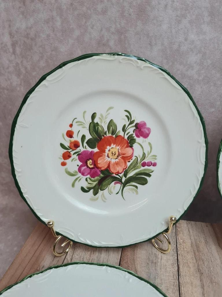 Lot de 5 assiettes à dessert vintage Pagnossin – décor floral 🌸 liseré vert