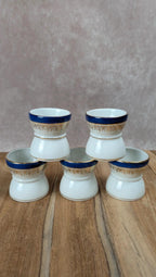 Lot de 5 coquetiers en porcelaine bleu et or – vintage élégant
