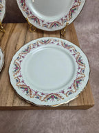 Lot de 4 assiettes à dessert Porcelaine de France Digoinn décor floral romantique doré