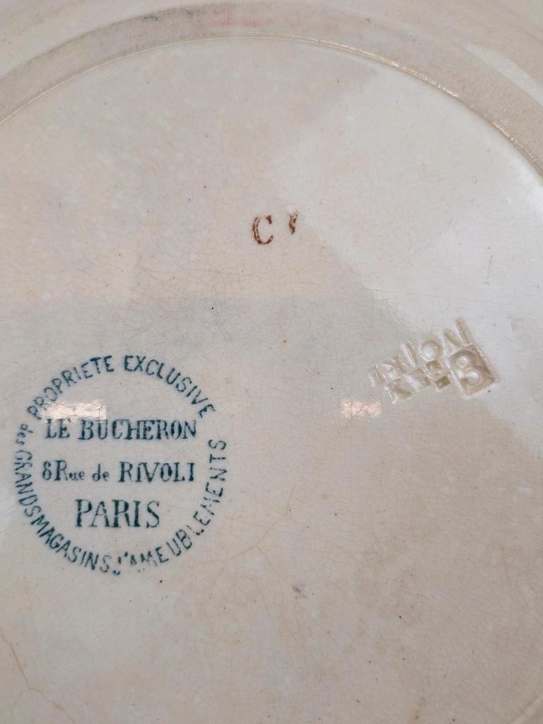 Assiette ancienne Terre de Fer Le Bûcheron Paris – Décor oiseaux bleu