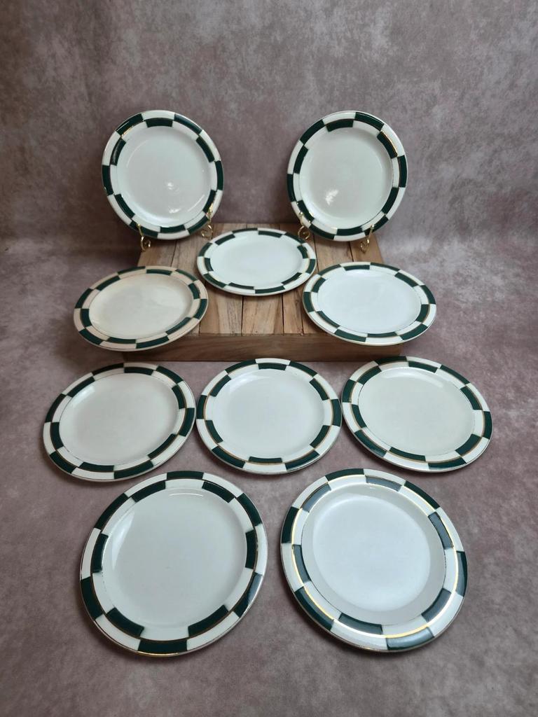Lot de 10 assiettes à dessert Salins – Opaceline Jamier Vert – damier vintage