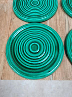 💚 Ensemble Vallauris vert émaillé – centre de table & dessous de bouteille vintage