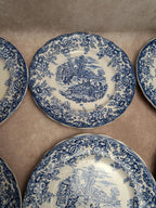 Lot de 12 assiettes plates Terre de fer Bp – Décor bleu toile de Jouy