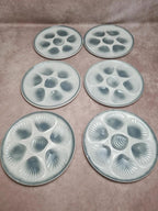 Lot 12 assiettes à huîtres + plat Moulin des Loups – service ancien bleu gris 🌊🦪