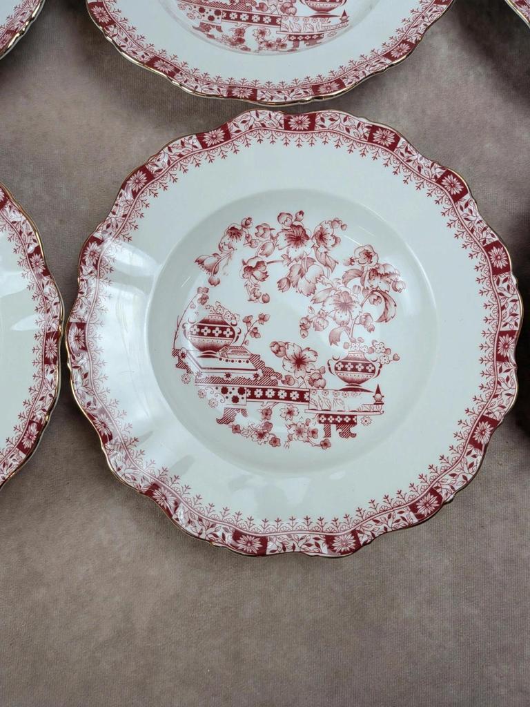 Lot de 12 assiettes creuses Seltmann Weiden Bavaria Theresia rouge