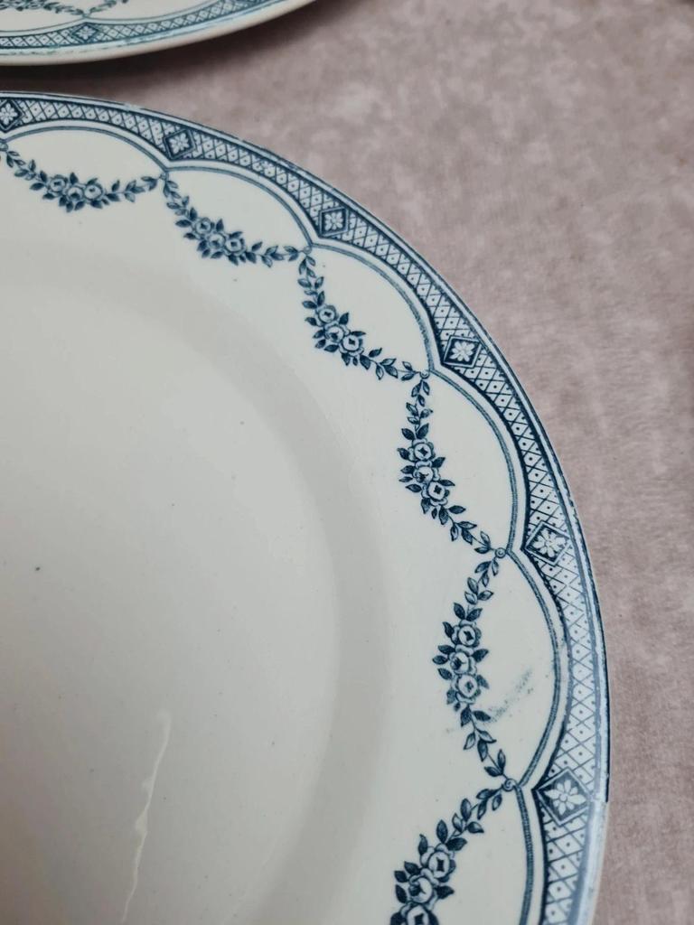 Lot de 12 assiettes plates anciennes Salins “petit Trianon” terre de fer bleu 💙