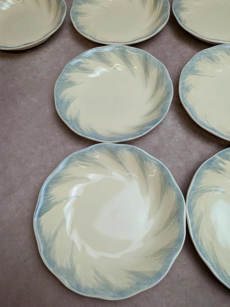 12 assiettes creuses Terre de fer Salins décor bleu nuagé