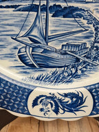 Grand plat décoratif mural bleu et blanc moulins style Delft 41 cm