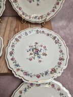Lot de 6 assiettes plates anciennes Limoges Lucien Michelaud – décor floral
