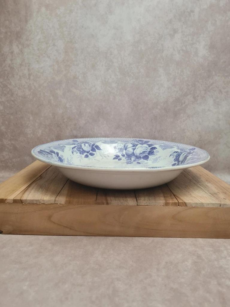 Plat creux Terre de fer Creil et Montereau modèle Bouquet 🌿 décor floral bleu