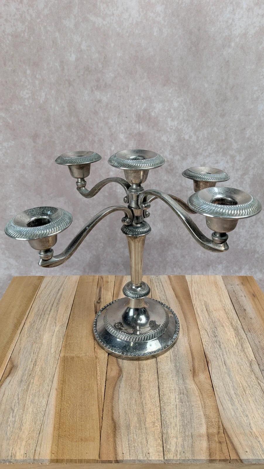 Chandelier ancien en métal argenté 5 feux