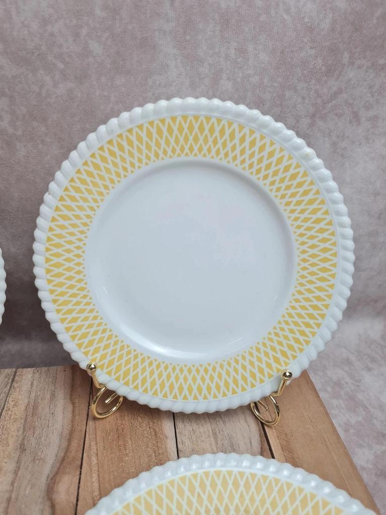 Lot 6 assiettes à dessert vintage Badonviller style années 50 décor géométrique jaune 🍋