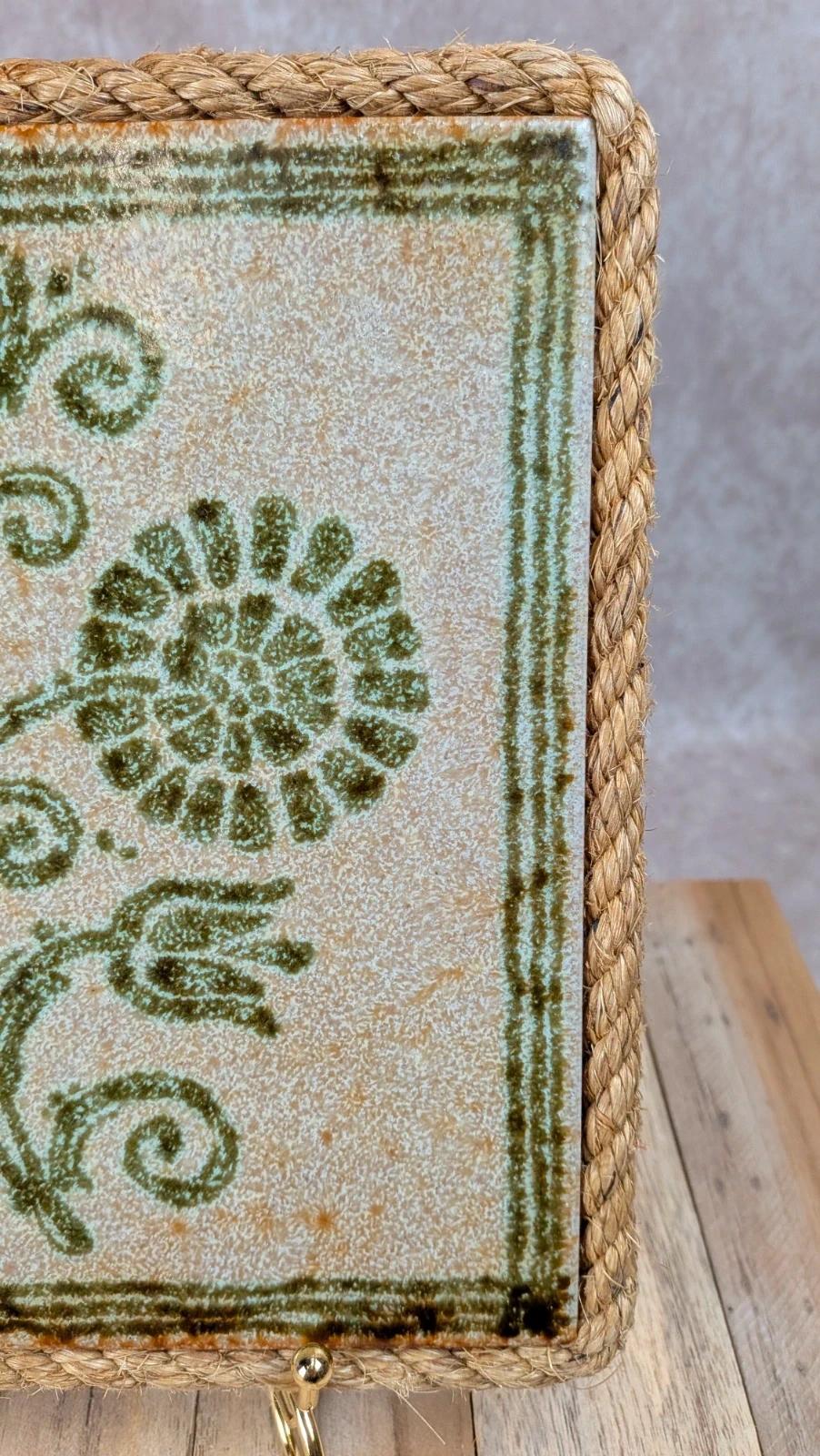 Dessous de plat vintage en carreau céramique et corde