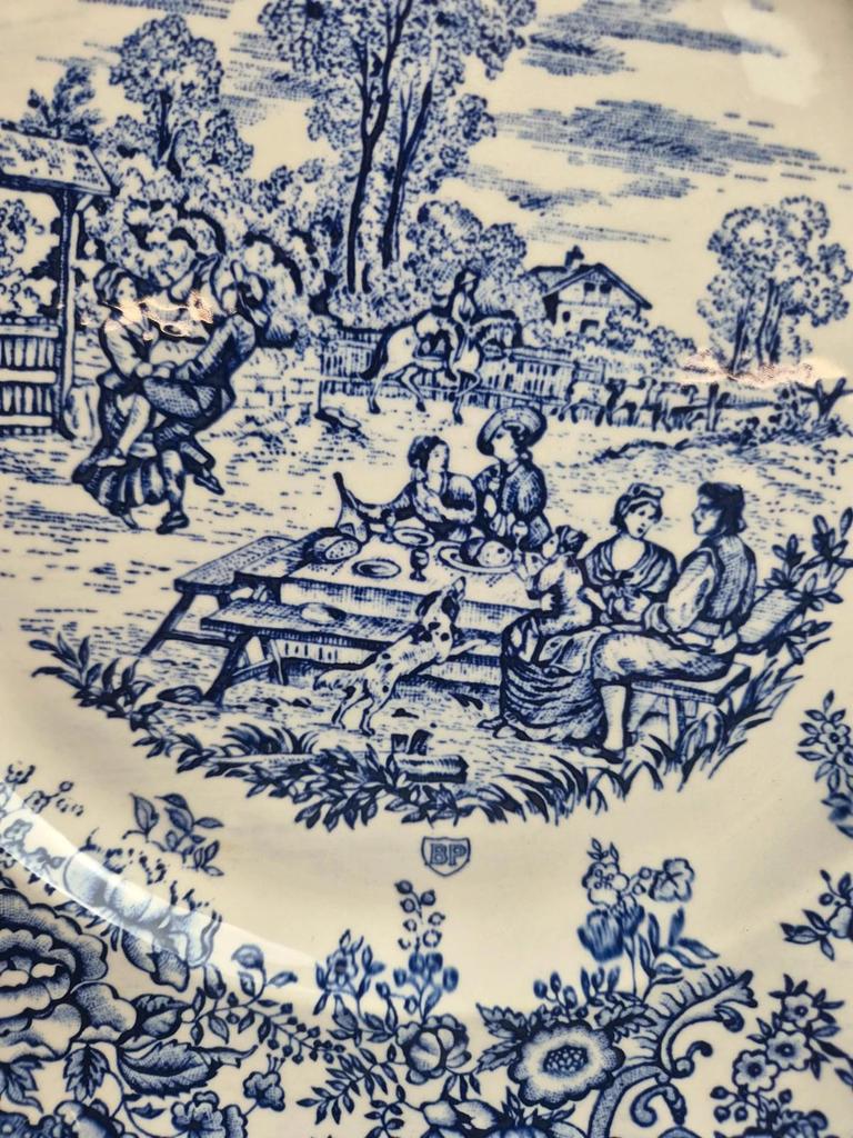 Lot de 6 assiettes plates décor Toile de Jouy bleu – Style Lunéville / campagne romantique