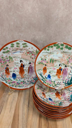 Lot de 9 assiettes + 1 grande assiette style japonais ancien