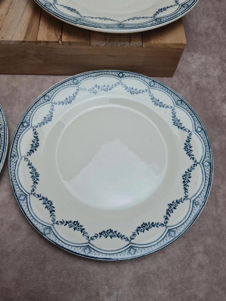 Lot de 6 assiettes à dessert anciennes Salins “petit Trianon” terre de fer bleu 💙🍰