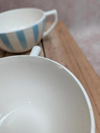 Lot de 6 tasses Terre de Fer Digoin France rayures bleues vintage