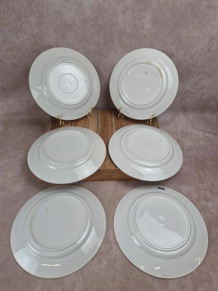 Lot de 6 assiettes plates anciennes Badonviller Fb – roses bordeaux