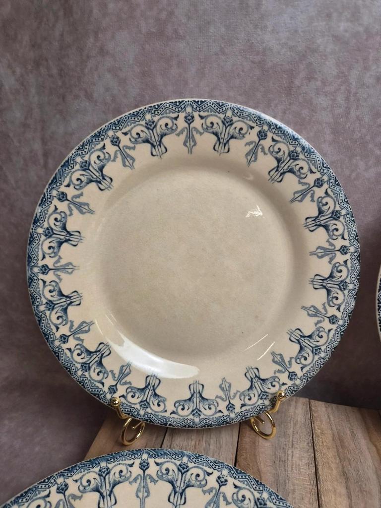 Lot de 6 assiettes plates anciennes Gien – Terre de Fer – modèle Bengale